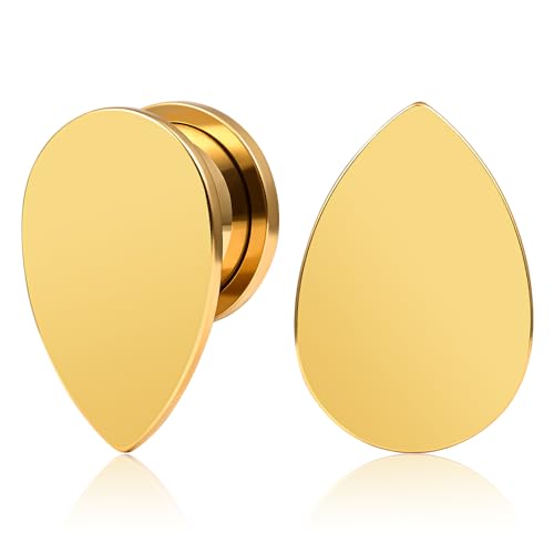 DOEARKO Ohr Flesh Tunnel 1 Paar Ohr Plug Edelstahl Double Flared Gestreckte Expander Ohr Piercing Schmuck für Frauen und Männer (Gold,16mm) von DOEARKO