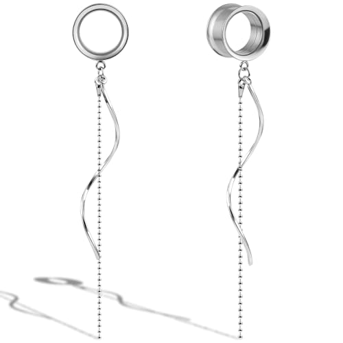 DOEARKO Ohr Flesh Tunnel 1 Paar Ohr Plugs mit Anhänger Edelstahl Ohrpiercing Gestreckte Schmuck Piercing Schmuck für Frauen und Männer （Silber，8mm） von DOEARKO