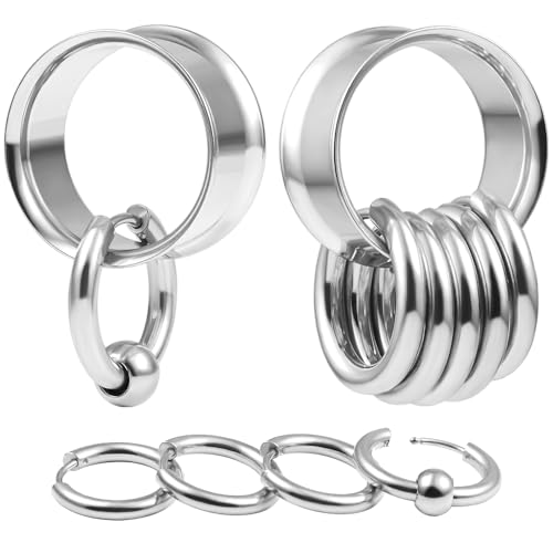 DOEARKO Ohr Flesh Tunnel 1 Paare Ohr Tunnel Plug mit 10 Ringen Edelstahl Double Flared Ohr Plug Ohrpiercing Gestreckte Schmuck für Frauen und Männer 12mm Silber von DOEARKO