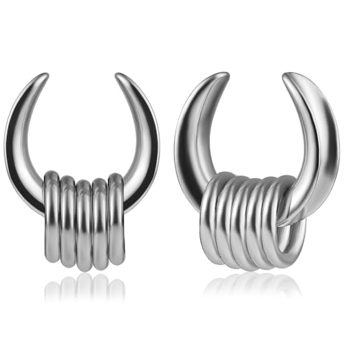 DOEARKO Ohr Flesh Tunnel 1 Paare Tunnel Plugs Ohr Piercing Plug mit Anhänger Double Flared Piercing Schmuck Edelstahl Ohr Expander Ohrplugs für Frauen und Männer（10mm,Silber） von DOEARKO