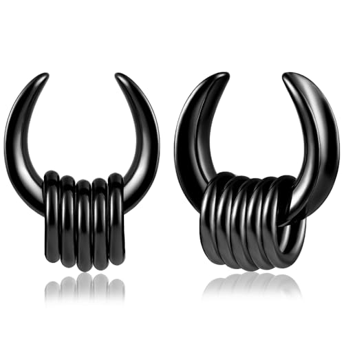 DOEARKO Ohr Flesh Tunnel 1 Paare Tunnel Plugs Ohr Piercing Plug mit Anhänger Double Flared Piercing Schmuck Edelstahl Ohr Expander Ohrplugs für Frauen und Männer（16mm,Schwarz） von DOEARKO