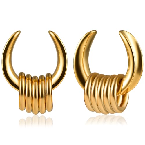 DOEARKO Ohr Flesh Tunnel 1 Paare Tunnel Plugs Ohr Piercing Plug mit Anhänger Double Flared Piercing Schmuck Edelstahl Ohr Expander Ohrplugs für Frauen und Männer（8mm,Gold） von DOEARKO