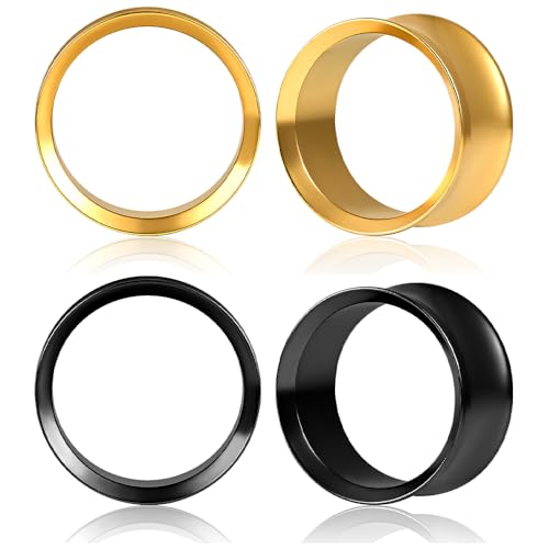 DOEARKO Ohr Tunnel Plug 2 Paare Schwarz Gold 14mm Flesh Tunnel Plug Edelstahl Double Flared Gestreckte Expander Stretching Piercing Schmuck für Frauen und Männer von DOEARKO
