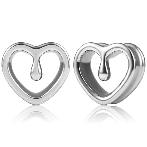 DOEARKO Ohr Tunnel Herzform Ohr Flesh Tunnel Plug Edelstahl Double Flared Plugs Tunnels Stretchers Expander Piercing Schmuck für Männer und Männer 8-19mm (Silber-1, 8mm) von DOEARKO
