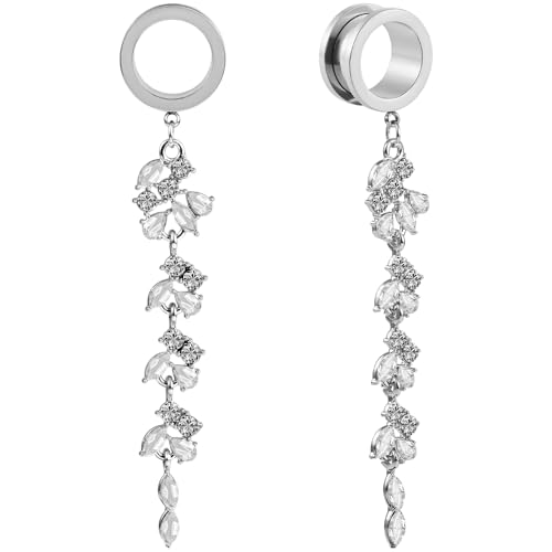 DOEARKO Ohr Flesh Tunnel Ohr Tunnel mit Anhänger Silber Ohr Piercing Double Flared Piercing Schmuck Edelstahl Ohr Expander Ohrplugs für Frauen und Männer 22mm von DOEARKO