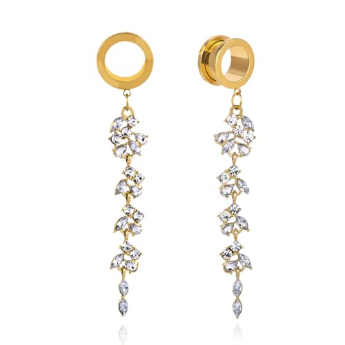 DOEARKO Ohr Flesh Tunnel Ohr Tunnel mit Anhänger Silber Ohr Piercing Double Flared Piercing Schmuck Edelstahl Ohr Expander Ohrplugs für Frauen und Männer Gold 12mm DOEARKO Ohr Flesh Tunnel Ohr Tunnel mit Anhänger Silber Ohr Piercing Double Flared Piercing Schmuck Edelstahl Ohr Expander Ohrplugs für Frauen und Männer Gold 12mm von DOEARKO
