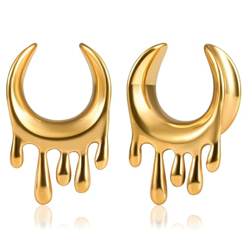 DOEARKO Ohr Flesh Tunnel Saddles Ohr Tunnel Plug Edelstah Hohl Ohr Piercing Schmuck für Frauen und Männer 8-16MM (Gold-2, 10MM) von DOEARKO