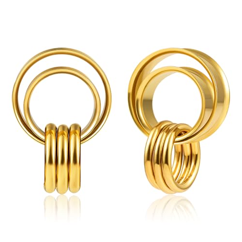 DOEARKO Ohr Flesh Tunnel mit Ringen Double Flared Ohr Tunnel Plug Edelstahl Ohr Gewichte Ohr Expander Ohrpiercing Gestreckte Schmuck für Frauen und Männer 10-19mm (Gold, 19mm) von DOEARKO