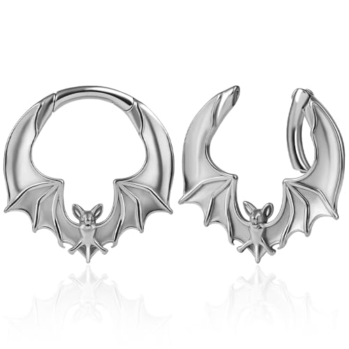 DOEARKO Ohr Gewichte Ohr Flesh Tunne Ear Weights Hangers Edelstahl Ohr Piercing Gestreckte Schmuck für Frauen und Männer (Fledermaus-4mm-Silber) von DOEARKO