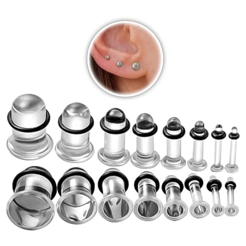 DOEARKO Ohr Dehnstäbe Set 8 Paare Glase Ohr Expander Plug mit O-ringe Ohr Messgeräte Expander Set Piercings Schmuck für Frauen Männer (1.6-10mm) (Transparent) von DOEARKO