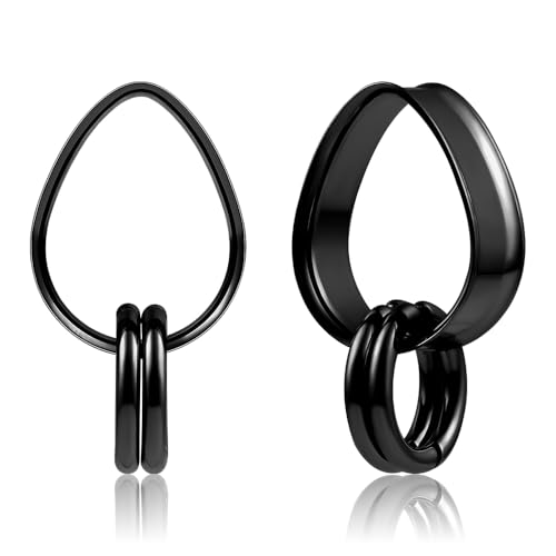 DOEARKO Ohr Tunnel 1 Paare Double Flared Ohr Flesh Tunnel 4 Ring Edelstahl Ohr Plug Expander Ohrpiercing Gestreckte Schmuck für Frauen und Männer(Schwarz,10mm) von DOEARKO