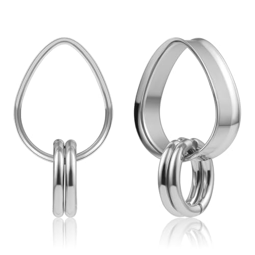DOEARKO Ohr Tunnel 1 Paare Double Flared Ohr Flesh Tunnel 4 Ring Edelstahl Ohr Plug Expander Ohrpiercing Gestreckte Schmuck für Frauen und Männer(Silber,14mm) von DOEARKO
