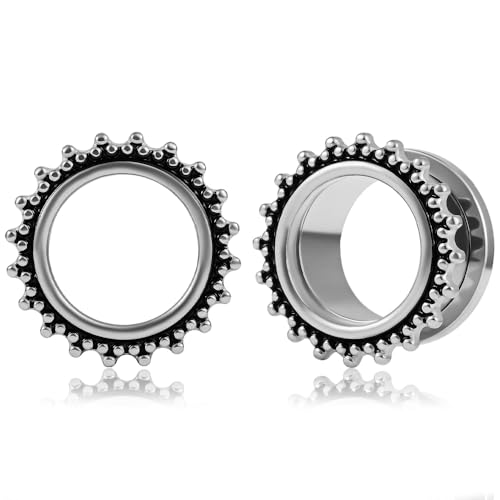 DOEARKO Ohr Tunnel 1 Paare Double Flared Vintage Ohr Flesh Tunnel Edelstahl Ohr Plug Expander Ohrpiercing Gestreckte Schmuck für Frauen und Männer(Silber,10mm) von DOEARKO