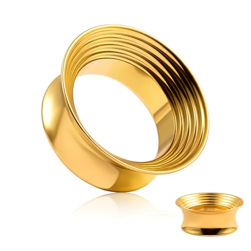 DOEARKO Ohr Tunnel 1 Paare Ohr Flesh Tunnel Edelstahl Double Flared Ohr Plug Expander Ohrpiercing Gestreckte Schmuck für Frauen und Männer (Gold,16mm) von DOEARKO
