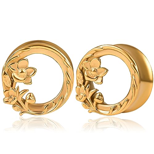 DOEARKO Ohr Flesh Tunnel Saddles Ohr Tunnel Plug Edelstah Hohl Ohr Piercing Schmuck für Frauen und Männer 8-16MM (Gold, 12MM) von DOEARKO