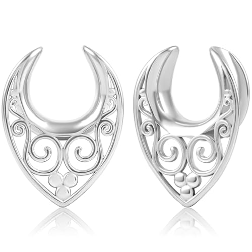 DOEARKO Ohr Tunnel 1 Paare Ohr Flesh Tunnel Plug Saddles Hohl Edelstah Double Flared Piercing Schmuck Ohr Expander Ohrplugs für Frauen und Männer (Silber, 12MM) von DOEARKO