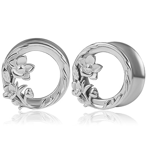 DOEARKO Ohr Flesh Tunnel Saddles Ohr Tunnel Plug Edelstah Hohl Ohr Piercing Schmuck für Frauen und Männer 8-16MM (Silber, 16MM) von DOEARKO