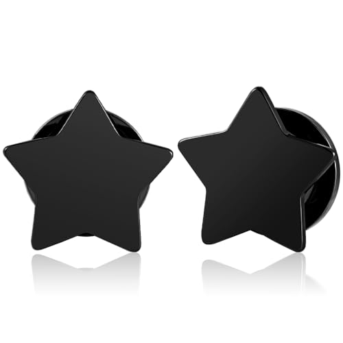DOEARKO Ohr Tunnel 1 Paare Ohr Flesh Tunnel Plug mit Stern Double Flared Piercing Schmuck Ohrpiercing Gestreckte Schmuck für Frauen und Männer (Schwarz,8mm) von DOEARKO