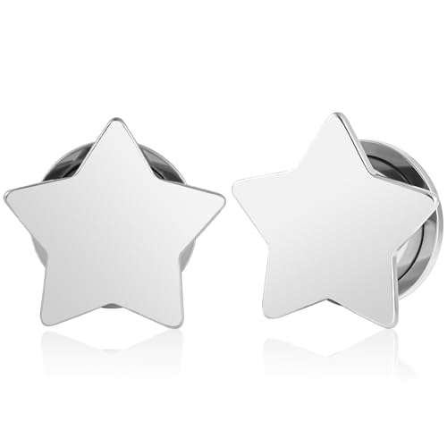 DOEARKO Ohr Tunnel 1 Paare Ohr Flesh Tunnel Plug mit Stern Double Flared Piercing Schmuck Ohrpiercing Gestreckte Schmuck für Frauen und Männer (Silber,10mm) von DOEARKO