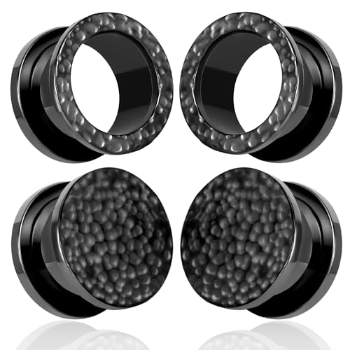 DOEARKO Ohr Flesh Tunnel 2 Paars Ohr Tunnel Plug Edelstahl Double Flared Ohr Plug Expander Piercing Schmuck für Frauen und Männer 6mm-25mm (Schwarz-1, 14mm) von DOEARKO