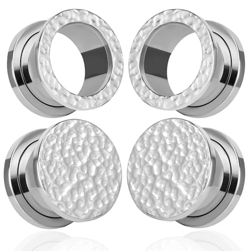 DOEARKO Ohr Flesh Tunnel 2 Paars Ohr Tunnel Plug Edelstahl Double Flared Ohr Plug Expander Piercing Schmuck für Frauen und Männer 6mm-25mm (Silber-1, 10mm) von DOEARKO