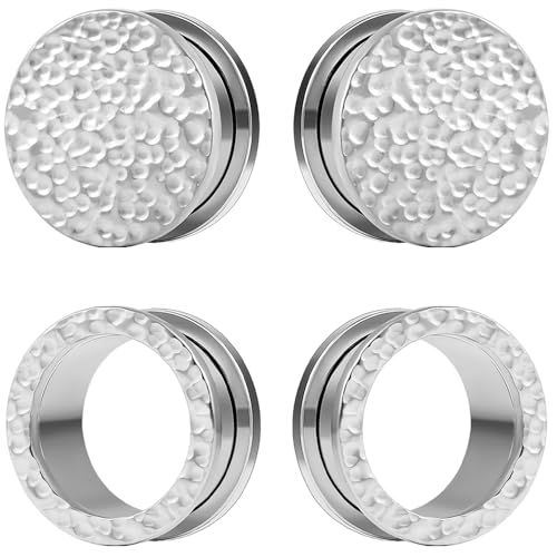 DOEARKO Ohr Flesh Tunnel 2 Paars Ohr Tunnel Plug Edelstahl Double Flared Ohr Plug Expander Piercing Schmuck für Frauen und Männer 6mm-25mm (Silber-1, 12mm) von DOEARKO