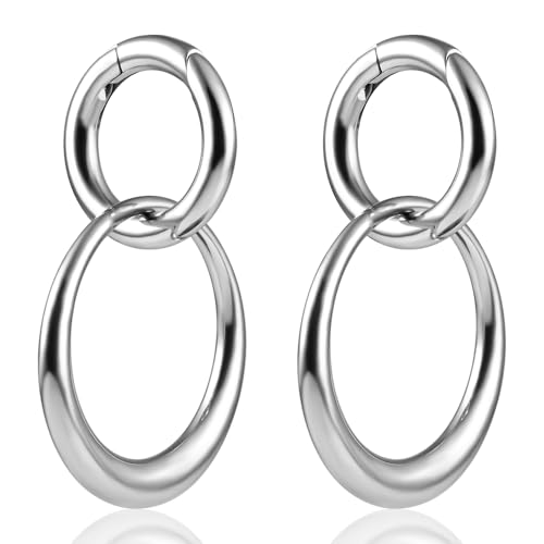 DOEARKO Ohr Gewichte Hangers Ohr Tunne Edelstahl Ohr Piercing Gestreckte Schmuck für Frauen und Männer (Double Ring-4mm-Silber) von DOEARKO