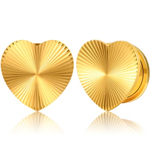 DOEARKO Ohr Tunnel Herzform Ohr Flesh Tunnel Plug Edelstahl Double Flared Plugs Tunnels Stretchers Expander Piercing Schmuck für Männer und Männer 8-19mm (Gold-2, 12mm) von DOEARKO