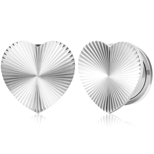 DOEARKO Ohr Tunnel Herzform Ohr Flesh Tunnel Plug Edelstahl Double Flared Plugs Tunnels Stretchers Expander Piercing Schmuck für Männer und Männer 8-19mm (Silber-2, 10mm) von DOEARKO