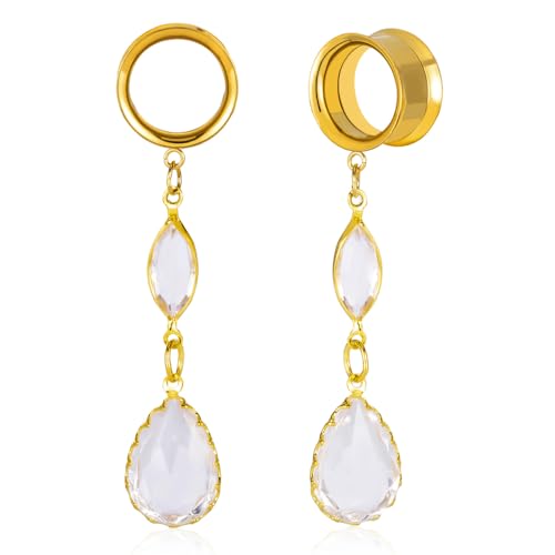 DOEARKO Ohr Tunnel mit Anhänger 2Pcs Gold Ohr Tunnel Set Double Flared Edelstahl Ohr Expander Piercing Schmuck Frauen und Männer(Gold,8MM) von DOEARKO