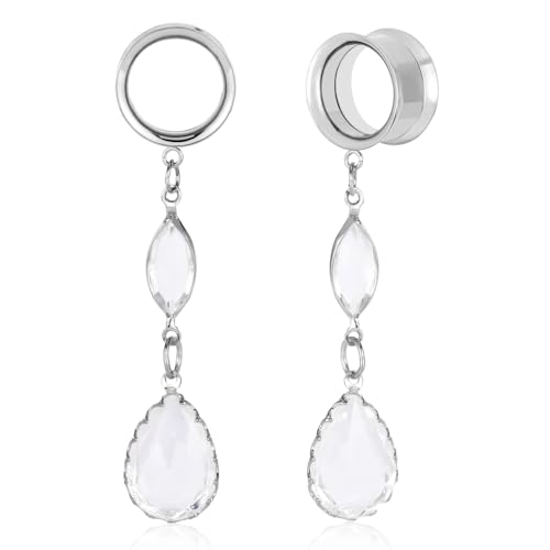 DOEARKO Ohr Tunnel mit Anhänger 2Pcs Gold Ohr Tunnel Set Double Flared Edelstahl Ohr Expander Piercing Schmuck Frauen und Männer(Silber,8MM) von DOEARKO