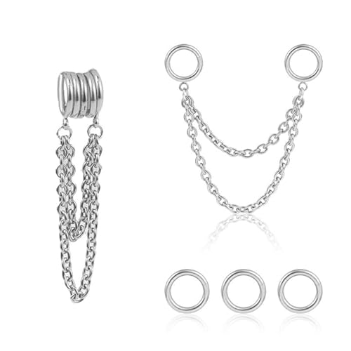 DOEARKO Ohr Gewichte Hangers Ohr Tunne Edelstahl Ohr Piercing Gestreckte Schmuck für Frauen und Männer (Doppelt Ring-Silber) von DOEARKO