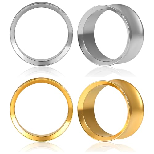 DOEARKO Ohr Flesh Tunnel 2 Paare Edelstahl Ohr Tunnel Plug Double Flared Gold Silber Gestreckte Expander Stretching Ohr Piercing Schmuck für Frauen und Männer 14mm von DOEARKO