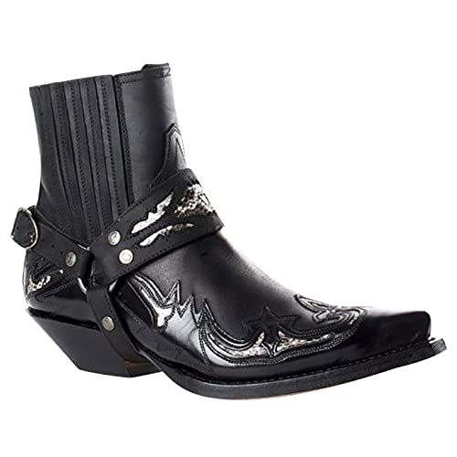 Herren-Cowboystiefel mit mittlerer Wade – Herren-Hasp-Arbeitsschuhe mit quadratischem Absatz, Pu-Leder, bestickt, Kleid, Stiefel, kurze Ritterstiefel, Schuhe Damen, elegant von DOExert