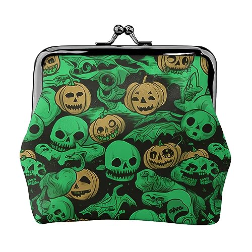 Afrikanische gestreifte bedruckte Geldbörse für Frauen Brieftasche Tasche Pu Leder Ändern Beutel Kiss-Lock Vintage Beutel, Green Ghost Horror Halloween Kürbis, Einheitsgröße, Vintage von DOFFO