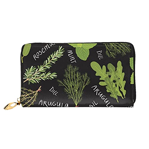 Basil Thymian Dill & Rosmarin Print Leder Geldbörse für Frauen Münzbörse Fall Brieftasche Slim Zip Telefon Kleingeld Geldbörse Clutch Kartenhalter, Basilikum Thymian Dill & Rosmarin, Einheitsgröße, von DOFFO