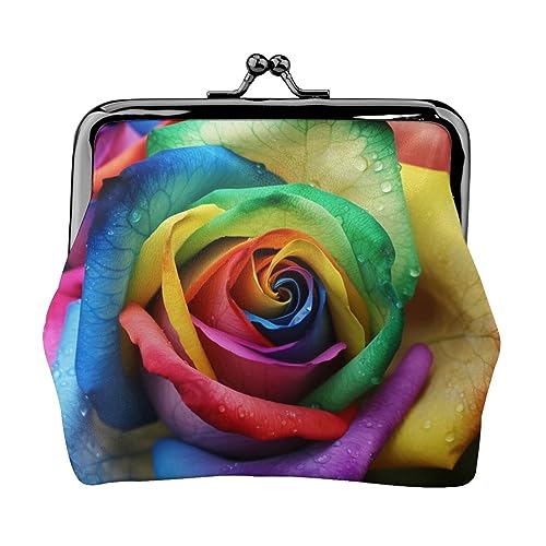 Blau Hibiskus Gedruckt Geldbörse Für Frauen Brieftasche Tasche Pu Leder Ändern Pouch Kiss-Lock Vintage Beutel, Rainbow Rose, Einheitsgröße, Vintage von DOFFO