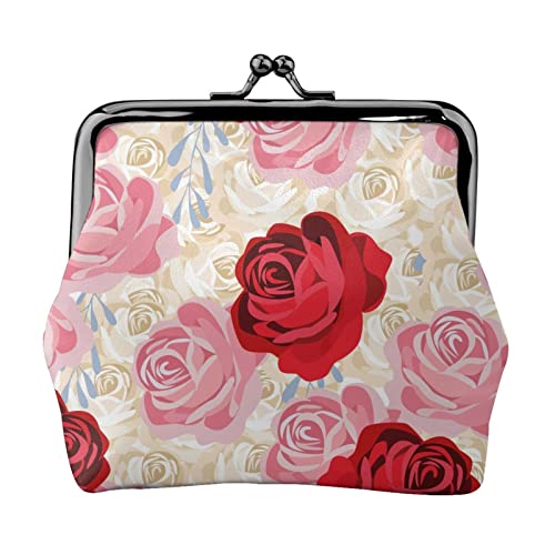 Bunte Schwimmende Blätter Gedruckt Geldbörse Für Frauen Brieftasche Tasche Pu Leder Ändern Beutel Kiss-Lock Vintage Beutel, Romantische Rosenstruktur, Einheitsgröße, Vintage von DOFFO