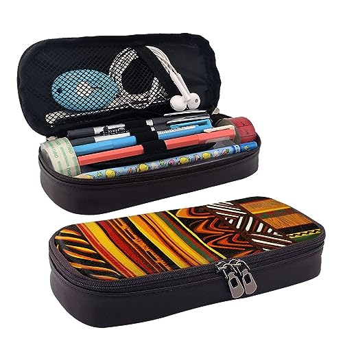 DOFFO African Striped Printed Cute Pencil Case Aesthetic Pencil Pouch Special Pen Case Artificial Leather Pencil Bag Durable Pencil Box Zipper Pencil Cases For Men Women Office Work And Study, Schwarz von DOFFO