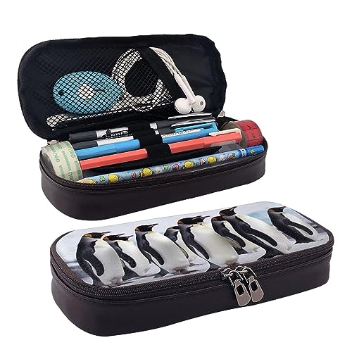 DOFFO Antarctica Penguins Printed Cute Pencil Case Aesthetic Pencil Pouch Special Pen Case Artificial Leather Pencil Bag Durable Pencil Box Zipper Pencil Cases For Men Women Office Work And Study, von DOFFO