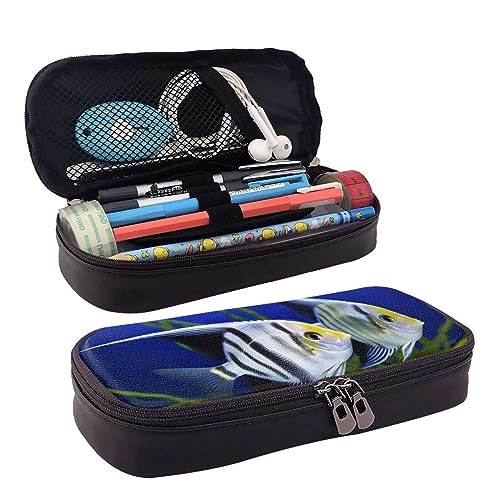 DOFFO Aquarium Angelfish Printed Cute Pencil Case Aesthetic Pencil Pouch Special Pen Case Artificial Leather Pencil Bag Durable Pencil Box Zipper Pencil Cases For Men Women Office Work And Study, von DOFFO