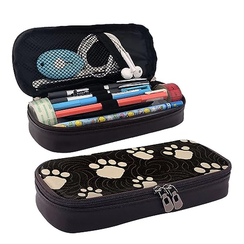 DOFFO Bear Paw Print Printed Cute Pencil Case Aesthetic Pencil Pouch Special Pen Case Artificial Leather Pencil Bag Durable Pencil Box Zipper Pencil Cases For Men Women Office Work And Study, Schwarz von DOFFO