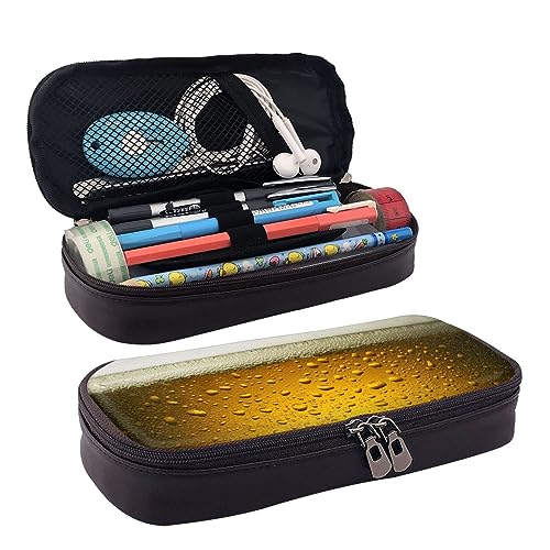 DOFFO Beer Wallpaper Printed Cute Pencil Case Aesthetic Pencil Pouch Special Pen Case Artificial Leather Pencil Bag Durable Pencil Box Zipper Pencil Cases For Men Women Office Work And Study, Schwarz von DOFFO