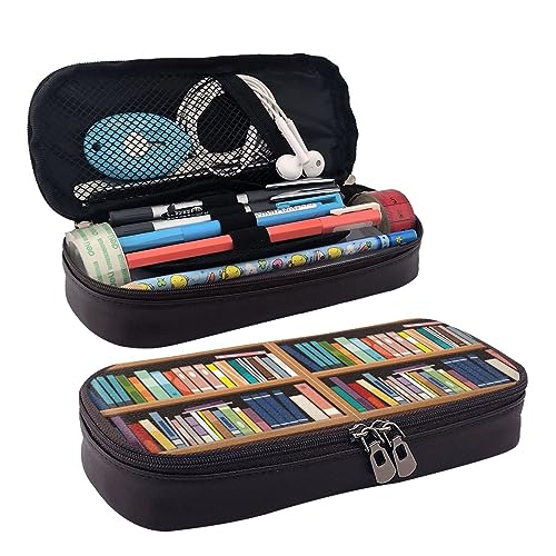 DOFFO Bibliothek Bücherregal Gedruckt Niedlich Bleistift Fall Ästhetische Bleistift Tasche Spezielle Stift Fall Kunstleder Bleistift Tasche Langlebig Bleistift Box Reißverschluss Federmäppchen Für von DOFFO