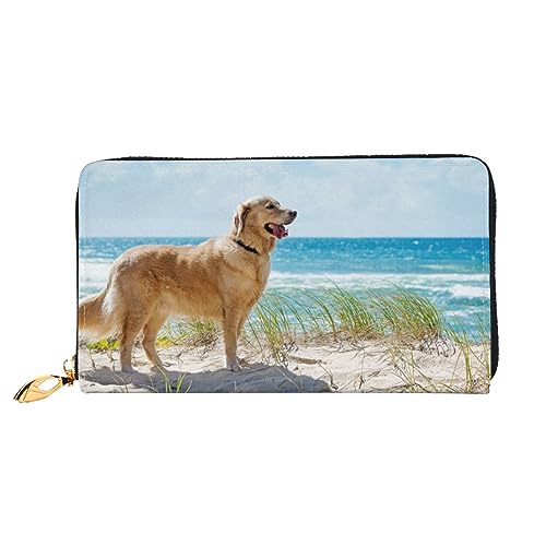 DOFFO Bier Schaum Druck Leder Brieftasche Für Frauen Geldbörse Schlank Reißverschluss Telefon Ändern Geldbörse Kupplung Kartenhalter Fall Brieftasche, Golden Retriever, Einheitsgröße von DOFFO