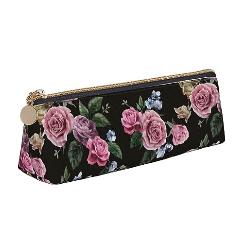 DOFFO Black Blackgound Rose Gedruckt Niedlich Bleistift Fall Ästhetische Bleistift Tasche Spezielle Stift Fall Kleine Bleistift Tasche Langlebig Bleistift Box Reißverschluss Bleistift Fällen Für von DOFFO