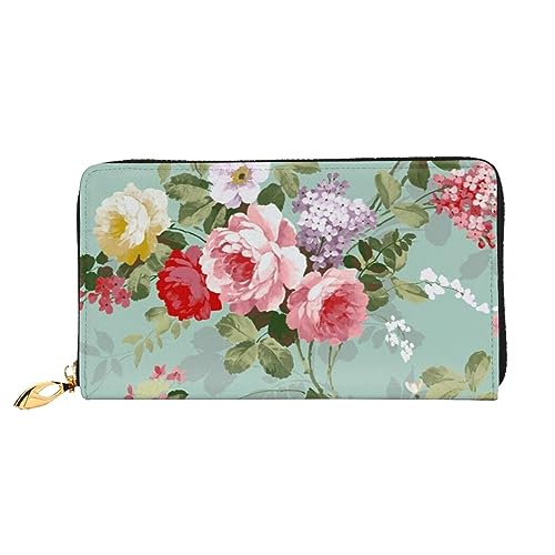 DOFFO Blau Deep Ocean Print Leder Brieftasche Für Frauen Geldbörse Fall Brieftasche Schlank Reißverschluss Telefon Kleingeld Geldbörse Kupplung Kartenhalter, Vintage-Blumenmuster, Einheitsgröße von DOFFO