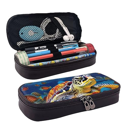 DOFFO Bunte Meeresschildkröte Gedruckt Niedlich Bleistift Fall Ästhetische Bleistift Tasche Spezielle Stift Fall Kunstleder Bleistift Tasche Langlebig Bleistift Box Reißverschluss Federmäppchen Für von DOFFO