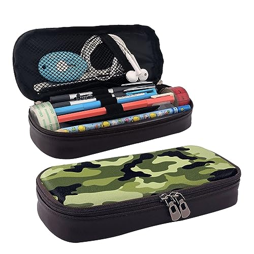 DOFFO Camo Grün Gedruckt Niedlich Bleistift Fall Ästhetische Bleistift Tasche Spezielle Stift Fall Kunstleder Bleistift Tasche Langlebig Bleistift Box Reißverschluss Federmäppchen Für Männer Frauen von DOFFO