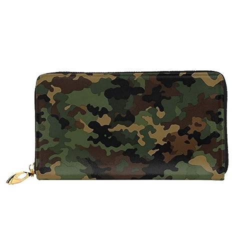 DOFFO Camouflage Muster Drucken Leder Brieftasche Für Frauen Münzbörse Fall Brieftasche Schlank Reißverschluss Telefon Kleingeld Geldbörse Clutch Kartenhalter, Camouflage Muster, Einheitsgröße, von DOFFO